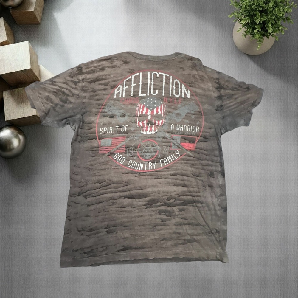 Affliction Chris Kyle Spirit of a Warrior Graphic T-Shirt Brown XL Y2K Biker